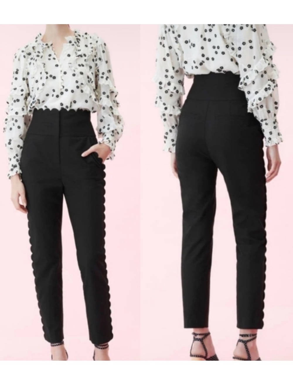 Rebecca Taylor Scallop-Edge Suit Pants Black Size 2 Office Coquette Balletcore